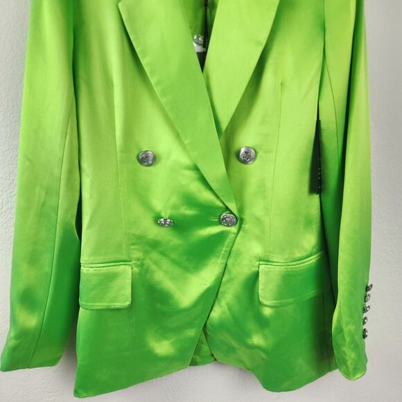 Retrofete Saige Double Breasted Blazer in Lime Punch Green Size Small NWT Satin - Picture 5 of 15